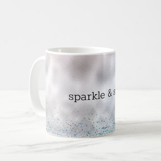 Silver Confetti Aqua Pink Glitter Sparkle Zeemeerm Koffiemok (Voorkant links)