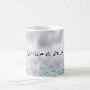 Silver Confetti Aqua Pink Glitter Sparkle Zeemeerm Koffiemok