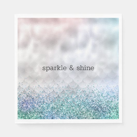 Silver Confetti Aqua Pink Glitter Sparkle Zeemeerm Servet (Voorkant)