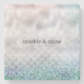 Silver Confetti Aqua Pink Glitter Sparkle Zeemeerm Stenen Onderzetter (Voorkant)