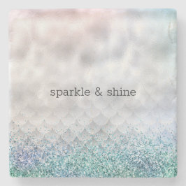 Silver Confetti Aqua Pink Glitter Sparkle Zeemeerm Stenen Onderzetter