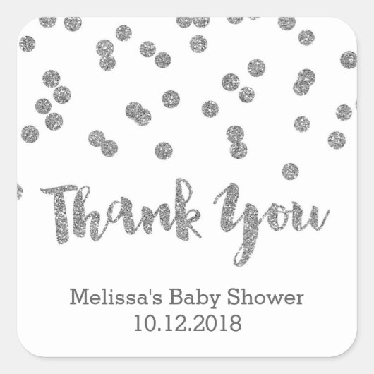 Silver Confetti Baby shower Dank u Sticker (Voorkant)