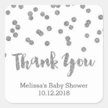 Silver Confetti Baby shower Dank u Sticker