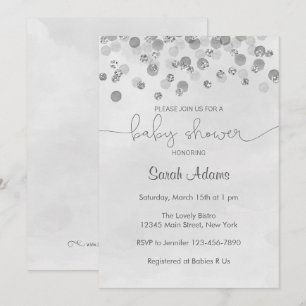 Silver Confetti Baby shower Invitation Kaart