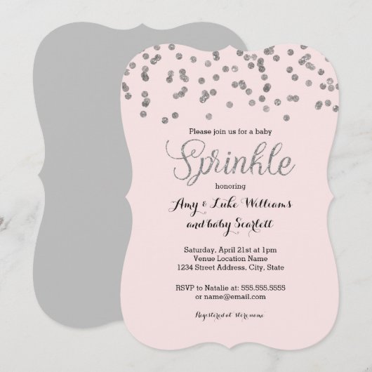 Silver Confetti Baby Sprinkle Girl Shower Uitnodig Kaart (Voorkant / Achterkant)