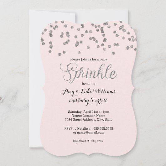Silver Confetti Baby Sprinkle Girl Shower Uitnodig Kaart (Voorkant)