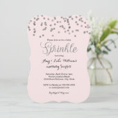 Silver Confetti Baby Sprinkle Girl Shower Uitnodig Kaart (Staand voorkant)