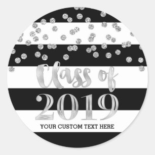 Silver Confetti Black Stripes 2019 Afstuderen Ronde Sticker