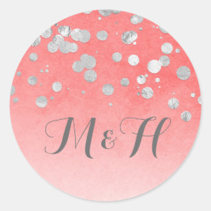 Silver Confetti Blush Roze Bruiloft Ronde Sticker