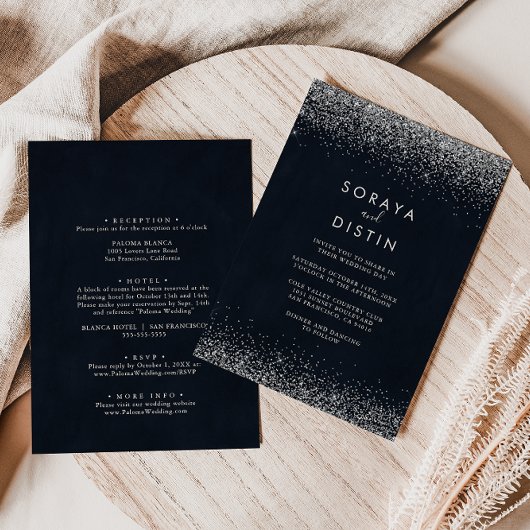 Silver Confetti Calligraphy Back & Front Wedding Kaart