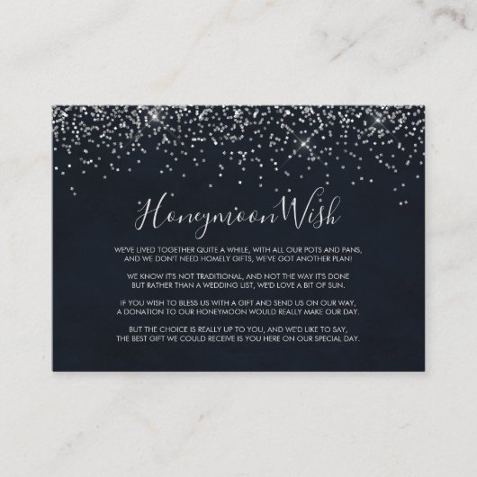 Silver Confetti Calligraphy Honeymoon Wish Informatiekaartje (Voorkant)