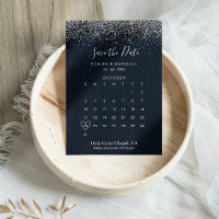 Silver Confetti Calligraphy Save the Date Calendar