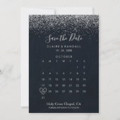 Silver Confetti Calligraphy Save the Date Calendar (Voorkant)