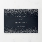 Silver Confetti Calligraphy Trifold Wedding Drieluik Uitnodiging (Cover)