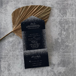 Silver Confetti Calligraphy Wedding All In One Uitnodiging