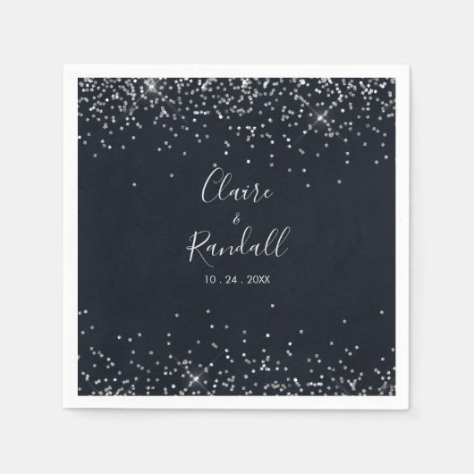 Silver Confetti Calligraphy Wedding Napkins Servet (Voorkant)