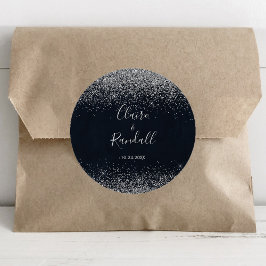 Silver Confetti Calligraphy Wedding Ronde Sticker