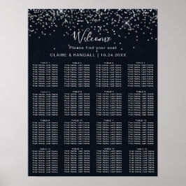 Silver Confetti Calligraphy Wedding Seating Chart Poster
