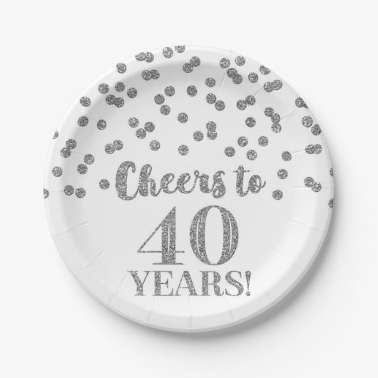Silver Confetti Cheers tot 40 jaar verjaardag Papieren Bordje (Voorkant)
