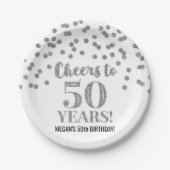 Silver Confetti Cheers tot 50 jaar verjaardag Papieren Bordje (Voorkant)