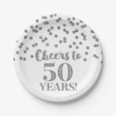 Silver Confetti Cheers tot 50 jaar verjaardag Papieren Bordje (Voorkant)