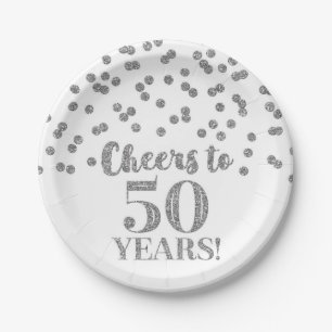 Silver Confetti Cheers tot 50 jaar verjaardag Papieren Bordje