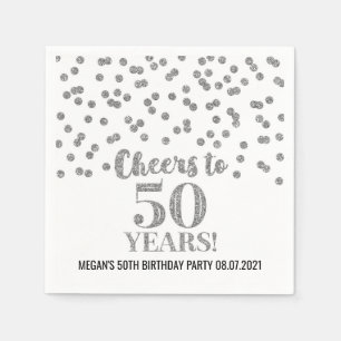 Silver Confetti Cheers tot 50 jaar verjaardag Servet