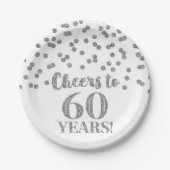 Silver Confetti Cheers tot 60 jaar verjaardag Papieren Bordje (Voorkant)