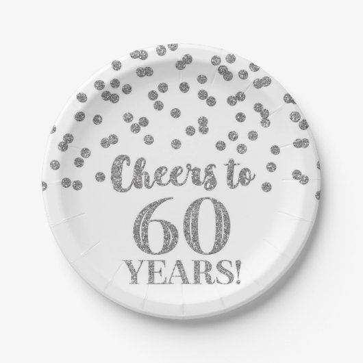 Silver Confetti Cheers tot 60 jaar verjaardag Papieren Bordje (Voorkant)