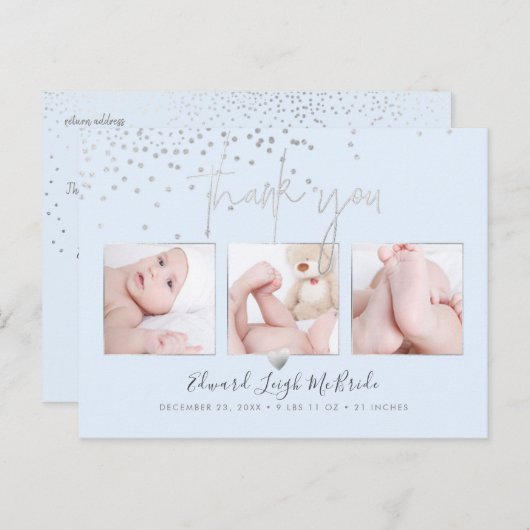 Silver Confetti Chic Signature Script Bedankt Briefkaart (Voorkant / Achterkant)