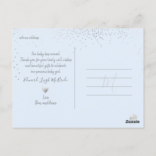 Silver Confetti Chic Signature Script Bedankt Briefkaart (Achterkant)