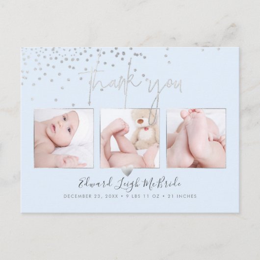 Silver Confetti Chic Signature Script Bedankt Briefkaart (Voorkant)
