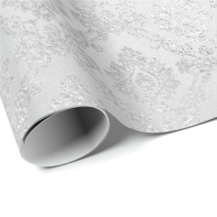 Silver Confetti Damask Royal Princess Glam Vip Cadeaupapier