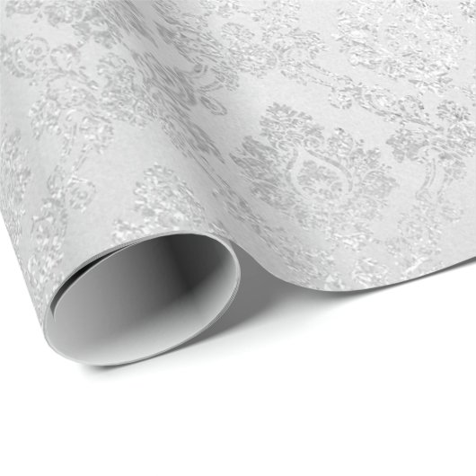 Silver Confetti Damask Royal Princess Glam Vip Cadeaupapier (Rol Hoek)