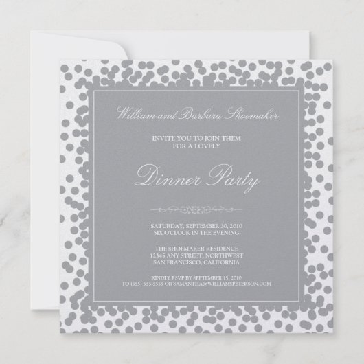 Silver Confetti Dinner Party Invitation Kaart (Voorkant)