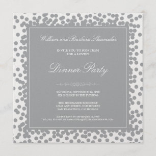 Silver Confetti Dinner Party Invitation Kaart