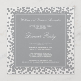 Silver Confetti Dinner Party Invitation Kaart