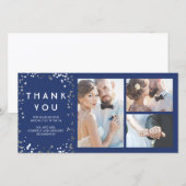 Silver Confetti Elegant Navy Wedding Bedankt (Voorkant / Achterkant)