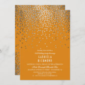 Silver Confetti Elegant Oranje Verjaardagsfeest Kaart (Voorkant / Achterkant)