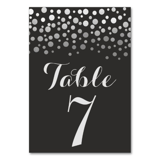 Silver Confetti Elegant Zwart Tafelnummer (Voorkant)