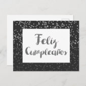 Silver Confetti en Glitter Feliz Cumpleanos Briefkaart (Voorkant / Achterkant)