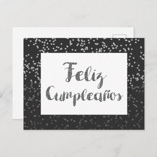 Silver Confetti en Glitter Feliz Cumpleanos Briefkaart (Voorkant / Achterkant)