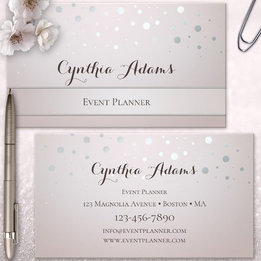 Silver Confetti Event Planner Visitekaartje