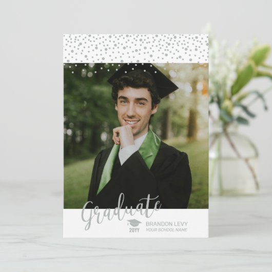 Silver Confetti Fotoklasse van Afstuderen Jaar Aankondiging (Staand voorkant)