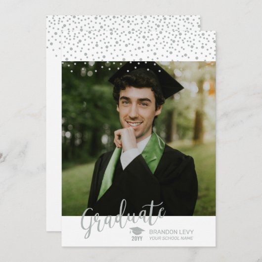 Silver Confetti Fotoklasse van Afstuderen Jaar Aankondiging (Voorkant / Achterkant)