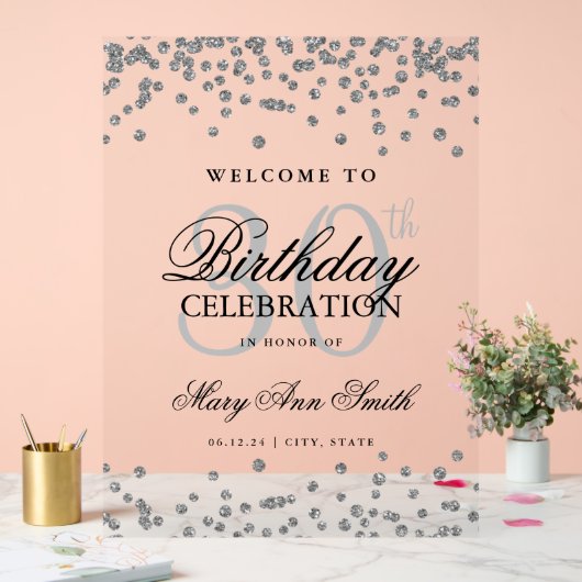 Silver Confetti Glitter 30e verjaardag Welkom Acryl Bord (Huwelijk)