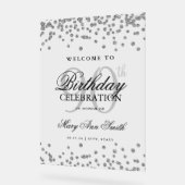 Silver Confetti Glitter 90e verjaardag Welkom Acryl Bord (Hoek)