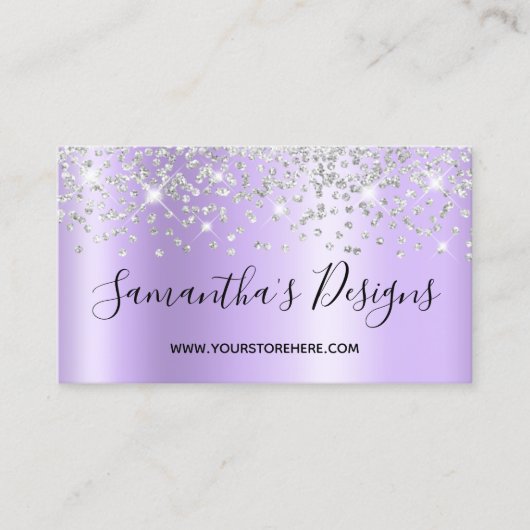 Silver Confetti Glitter Lavender Gradient Visitekaartje (Voorkant)