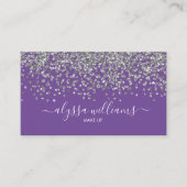 Silver Confetti Glitter Paars Modern Script Visitekaartje (Voorkant)