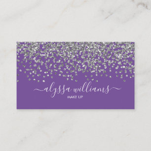 Silver Confetti Glitter Paars Modern Script Visitekaartje